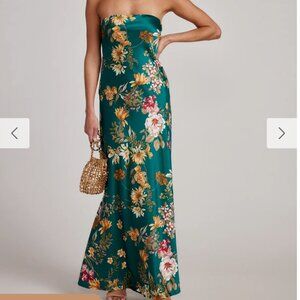 NWT 12th Tribe Natalia Emerald Floral Strapless Maxi Dress Size: Small